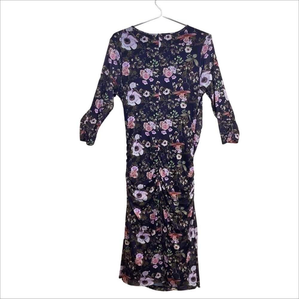 NWT Betabrand Wanderlite Floral Ruched Mesh Travel Dress - Picture 4 of 7